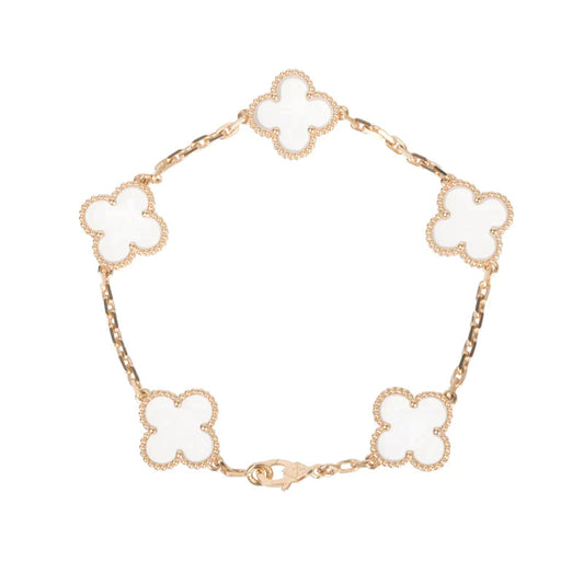 [Bloom]CLOVER 5 MOTIF ROCK CRYSTAL PINK GOLD BRACELET