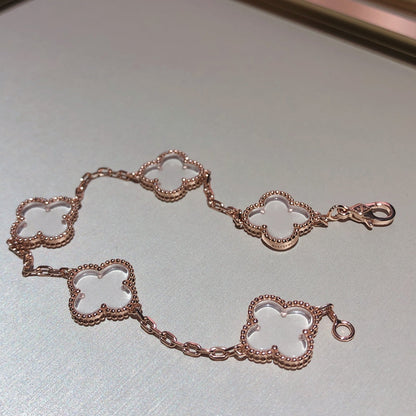 [Bloom]CLOVER 5 MOTIF ROCK CRYSTAL PINK GOLD BRACELET