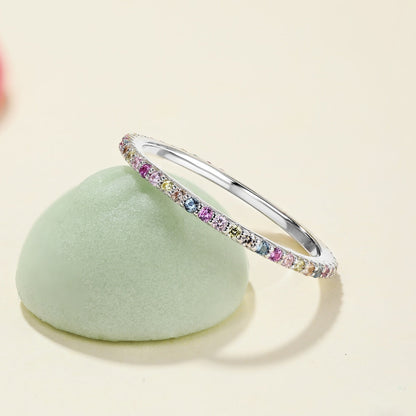 [Bloom]Ornate Colorful Round Cut Tennis Ring