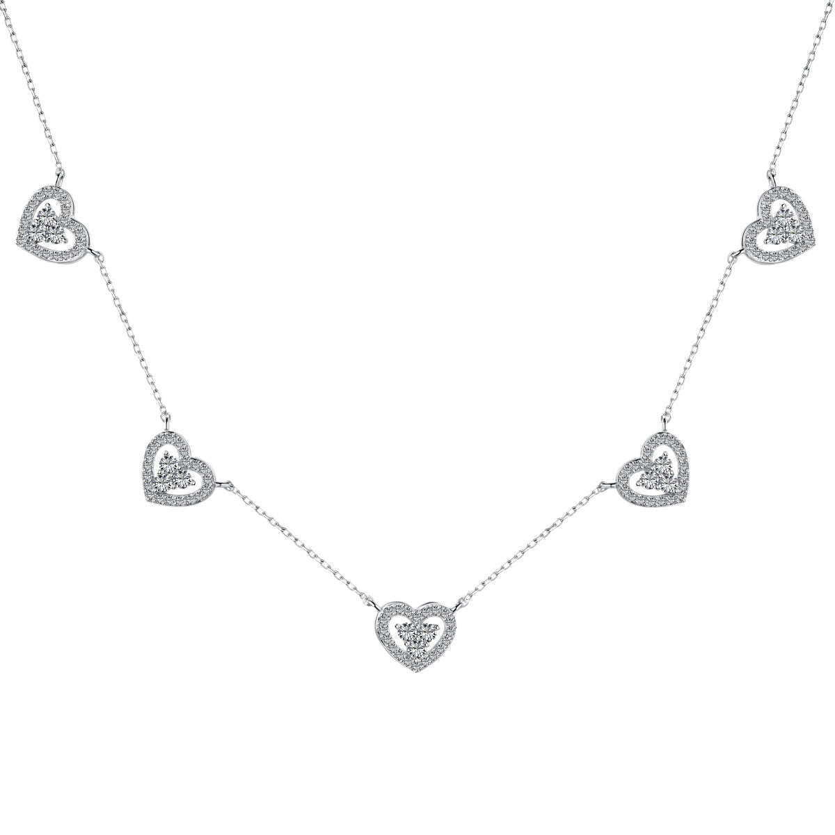 [Bloom]Sparkling Five Heart Necklace