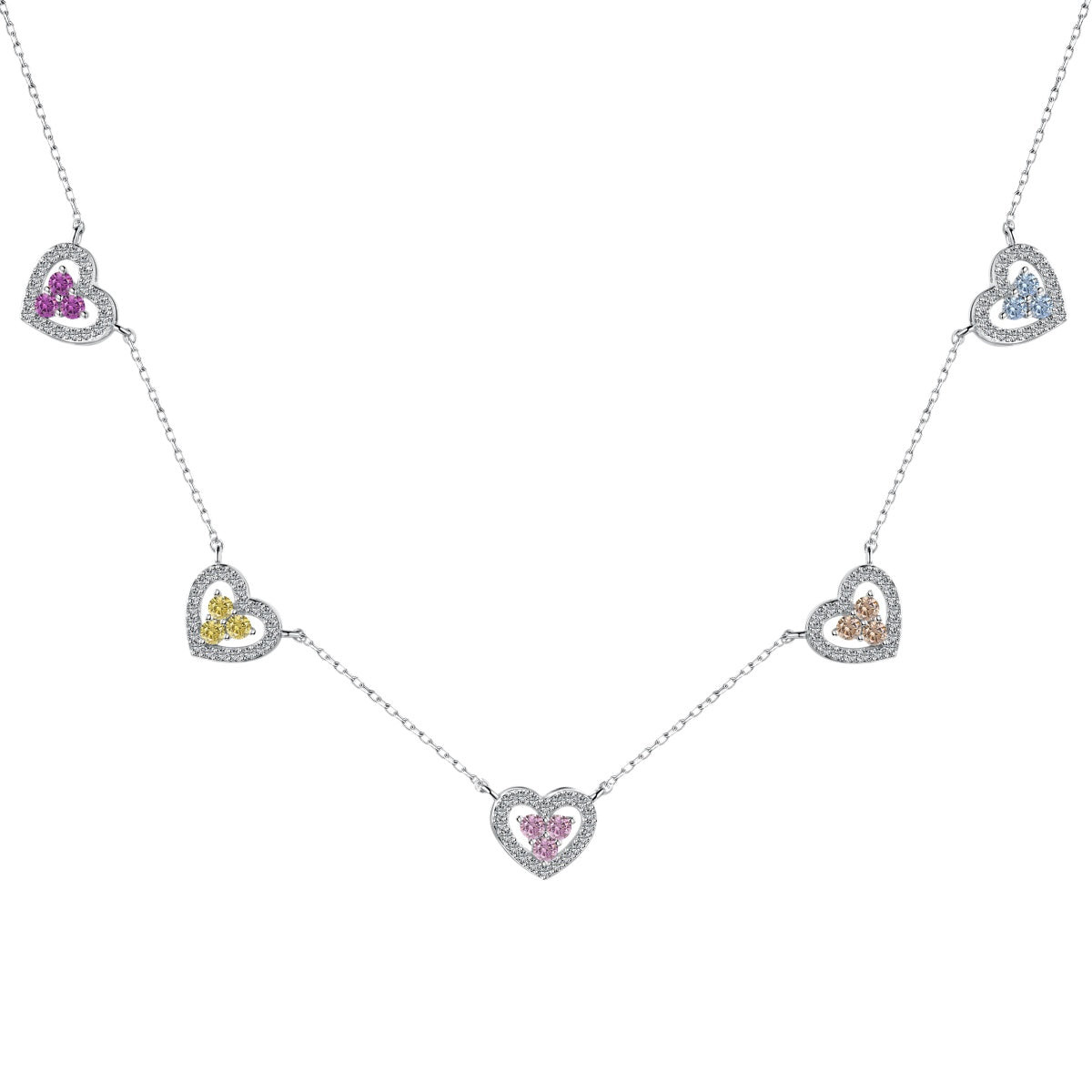 [Bloom]Sparkling Five Heart Necklace