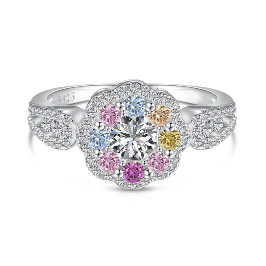 [Bloom]Delicate Colorful Round Cut Flower Shape Wedding Ring