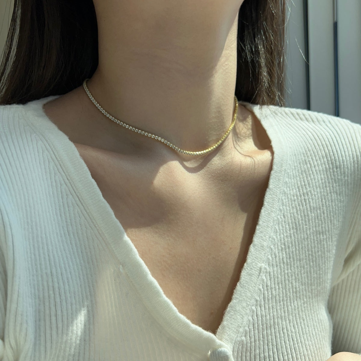 [Bloom]Delicate Round Shape Tennis Necklace