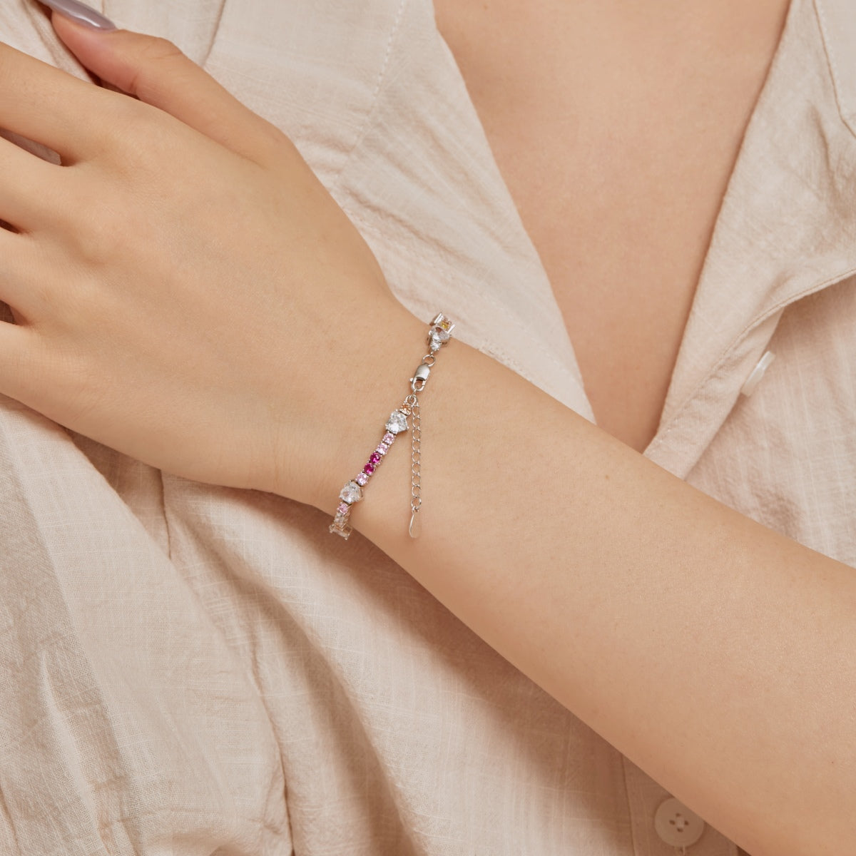 [Bloom]Romantic Heart Shape Round Cut Lover Bracelet