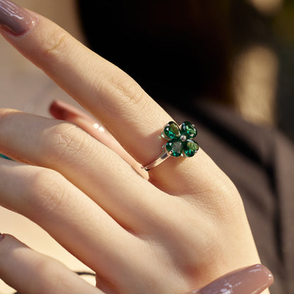 [Bloom]Heart-shaped Four-Leaf Clover Ball Ring