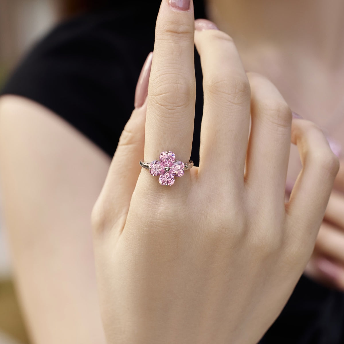 [Bloom]Heart-shaped Four-Leaf Clover Ball Ring