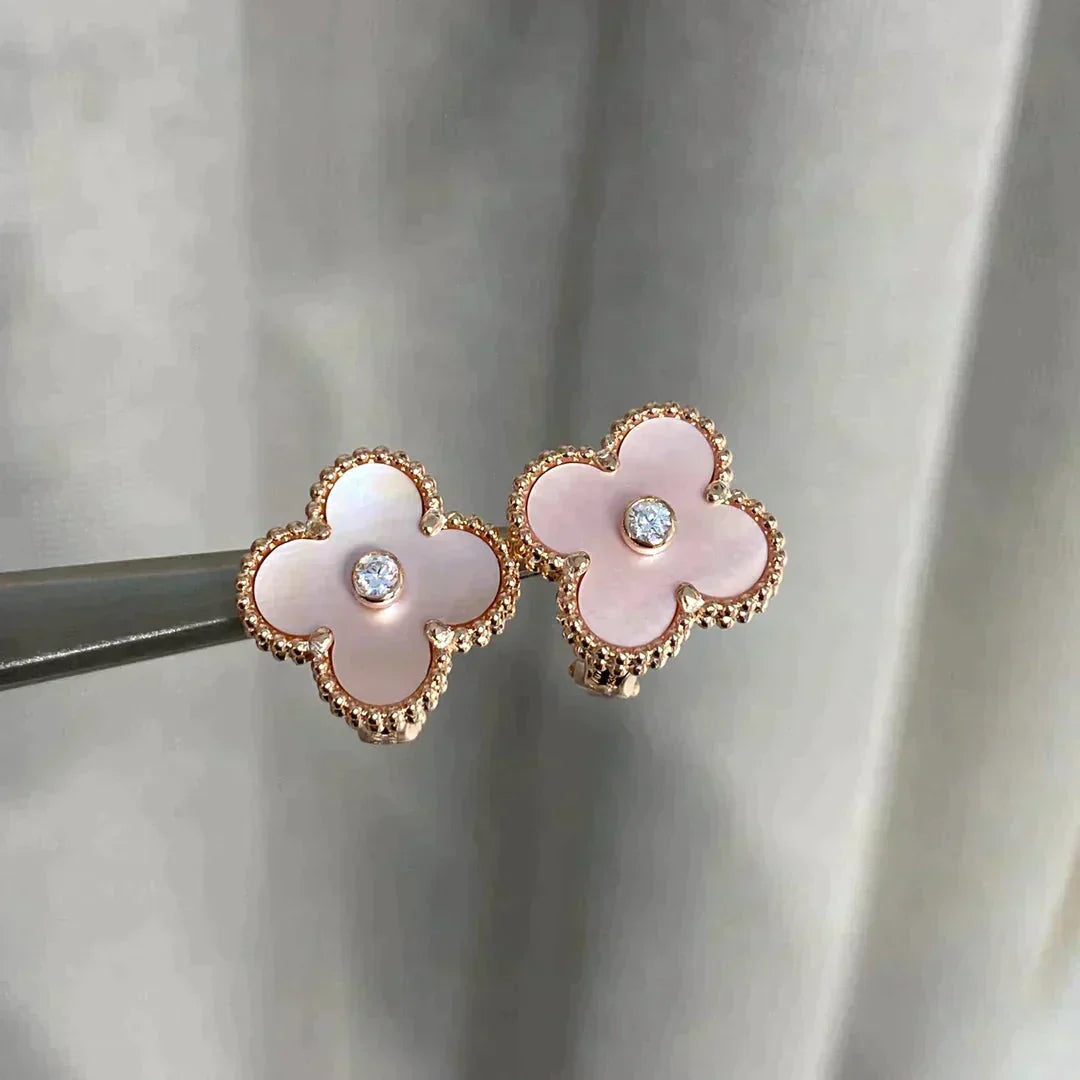 [Bloom]CLOVER MEDIUM 1 MOTIFS  PINK MOP DIAMOND EARRINGS