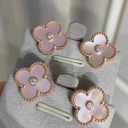 [Bloom]CLOVER MEDIUM 1 MOTIFS  PINK MOP DIAMOND EARRINGS