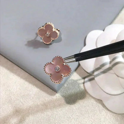 [Bloom]CLOVER MEDIUM 1 MOTIFS  PINK MOP DIAMOND EARRINGS