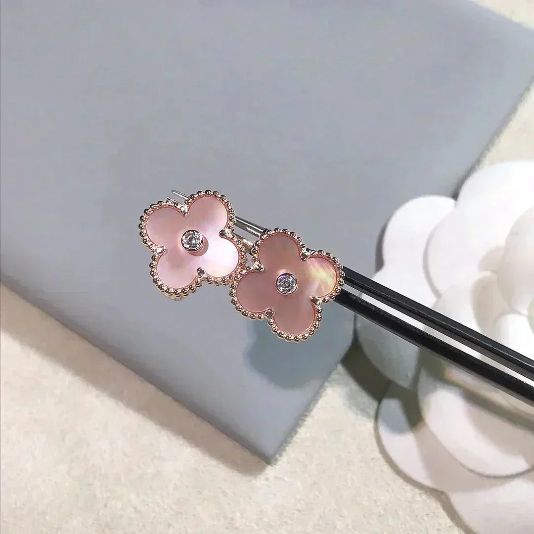 [Bloom]CLOVER MEDIUM 1 MOTIFS  PINK MOP DIAMOND EARRINGS