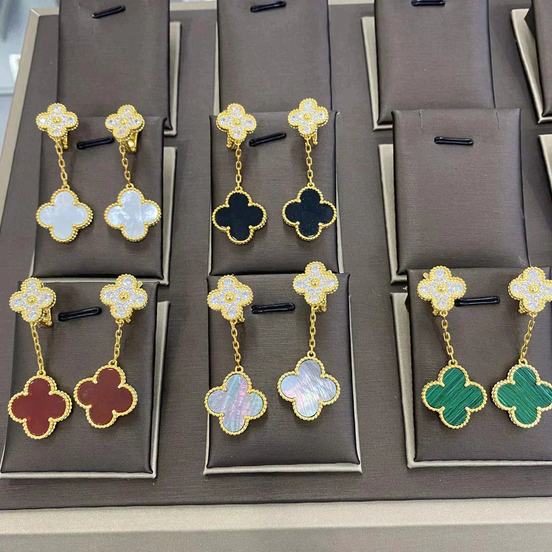 [Bloom]CLOVER  2 MOTIFS  DIAMOND  EARRINGS (MULTIPLE CHOICESç´