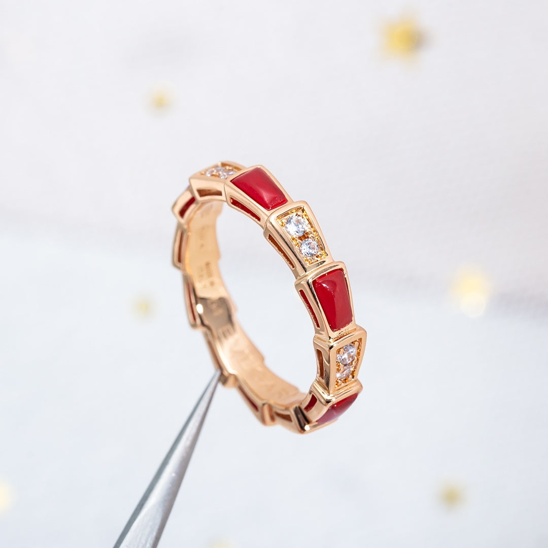 [Bloom]SERPENTI RING PINK GOLD CARNELIAN DIAMOND 3MM