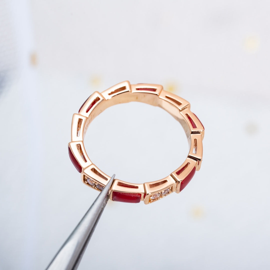 [Bloom]SERPENTI RING PINK GOLD CARNELIAN DIAMOND 3MM