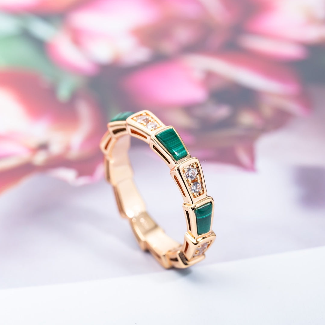 [Bloom]SERPENTI RING PINK GOLD MALACHITE DIAMOND 3MM