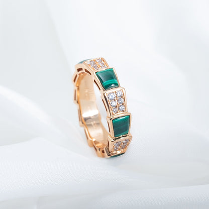 [Bloom]SERPENTI RING PINK GOLD MALACHITE DIAMOND PAVED 4MM