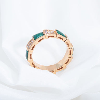 [Bloom]SERPENTI RING PINK GOLD MALACHITE DIAMOND PAVED 4MM