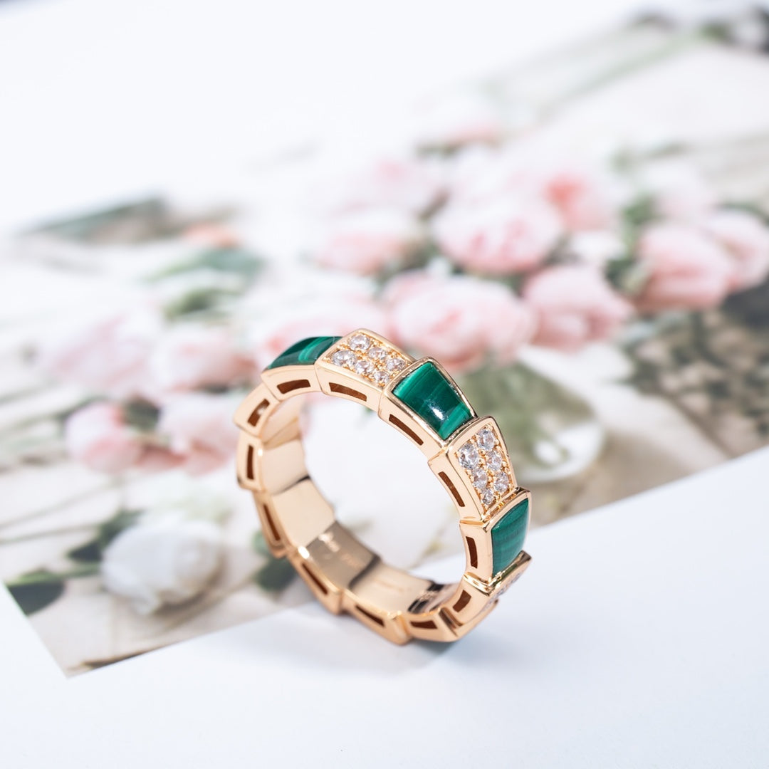 [Bloom]SERPENTI RING PINK GOLD MALACHITE DIAMOND PAVED 4MM