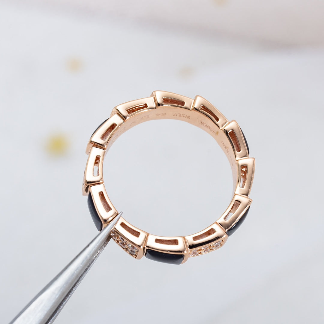 [Bloom]SERPENTI RING PINK GOLD BLACK MOP DIAMOND PAVED 4MM