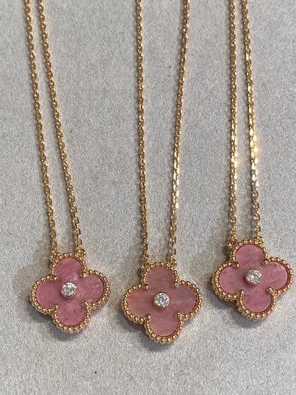 [Bloom]CLOVER 15MM DIAMOND RHODONITE NECKLACE