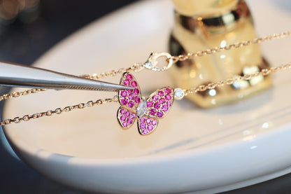 [Bloom]BUTTERFLY RED DIAMOND ROSE GOLD NECKLACE