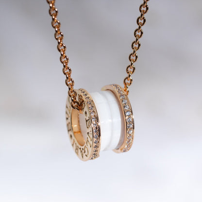 [Bloom]ZERO 1 WHITE CERAMIC PINK GOLD DIAMOND NECKLACE