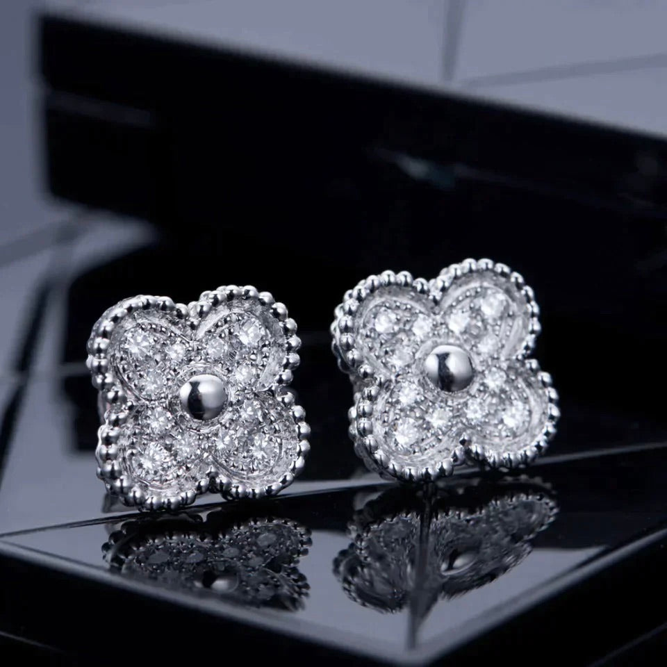 [Bloom]CLOVER 1 MOTIFS DIAMOND STUD EARRINGS SILVER