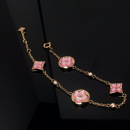 [Bloom]STAR AND SUN 4 MOTIF PINK MOP PINK GOLD BRACELET