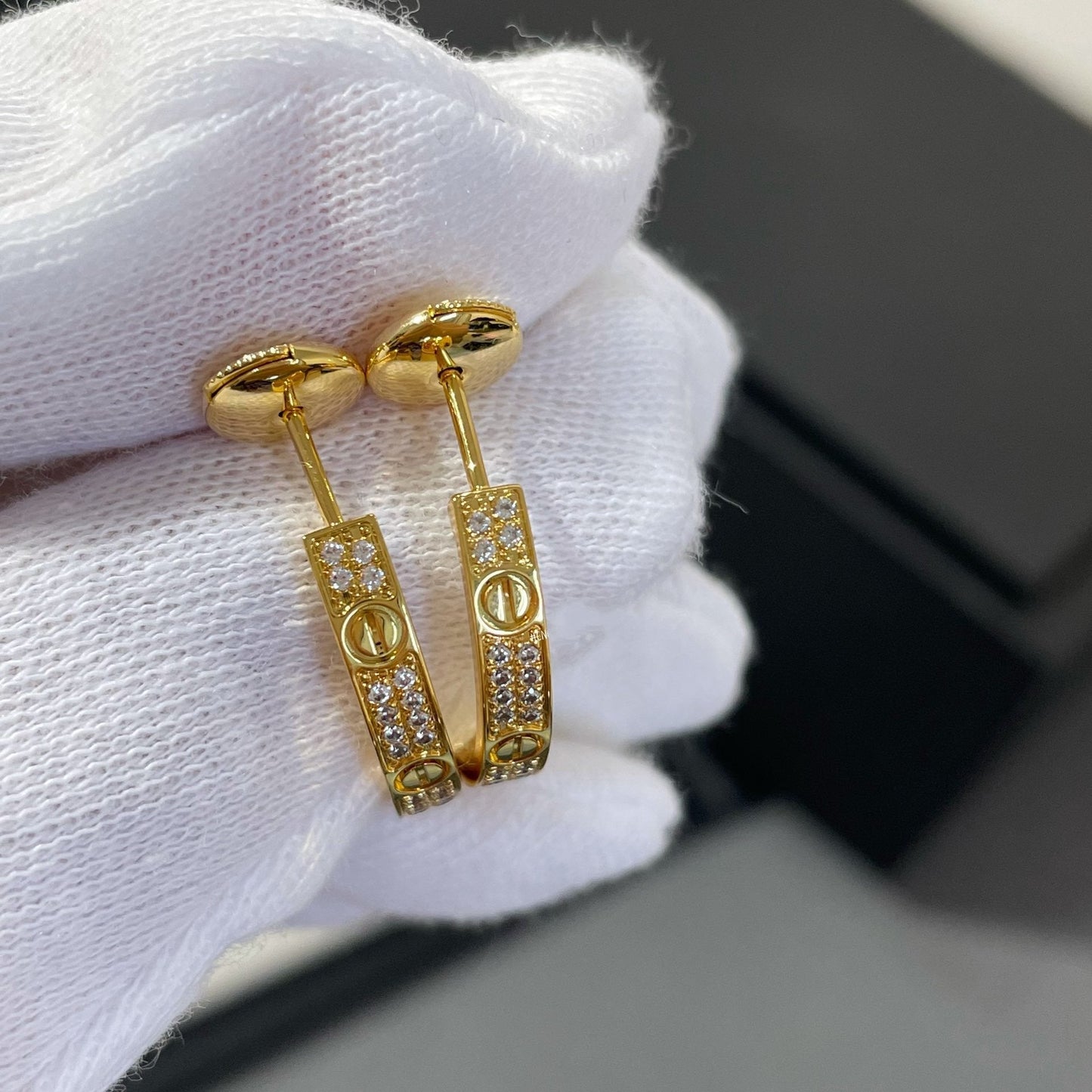 [Bloom]LOVE DIAMOND GOLD HOOP EARRINGS