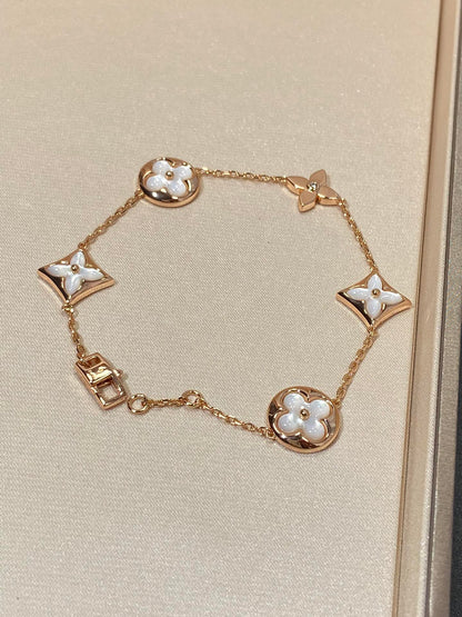 [Bloom]STAR AND SUN 5 MOTIF MOP PINK GOLD BRACELET