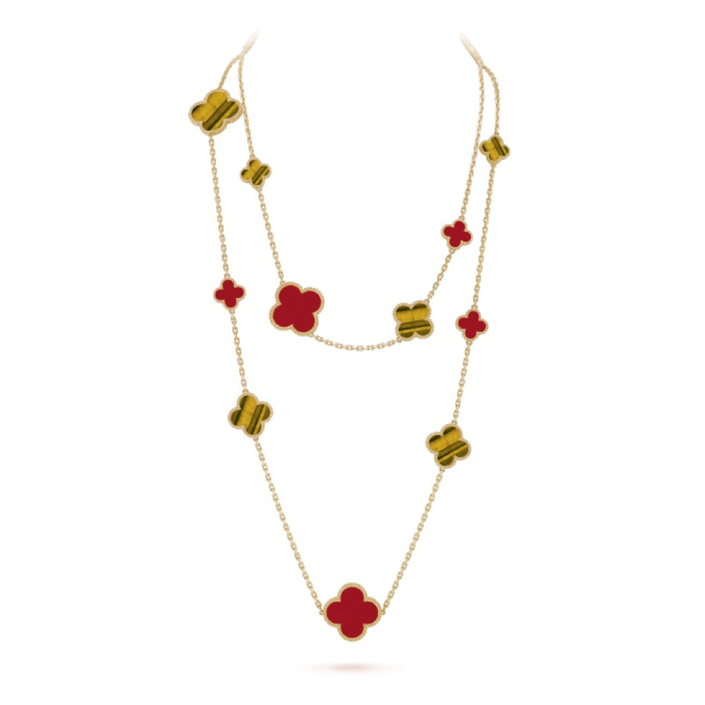 [Bloom]CLOVER 16 MOTIF CARNELIAN TIGER EYE ROSE GOLD NECKLACE