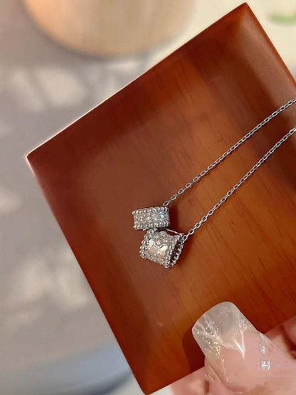 [Bloom]PERLEE DOUBLE PENDANT SILVER DIAMOND NECKLACE