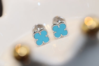 [Bloom]CLOVER MINI TURQUOISE SILVER STUD EARRINGS