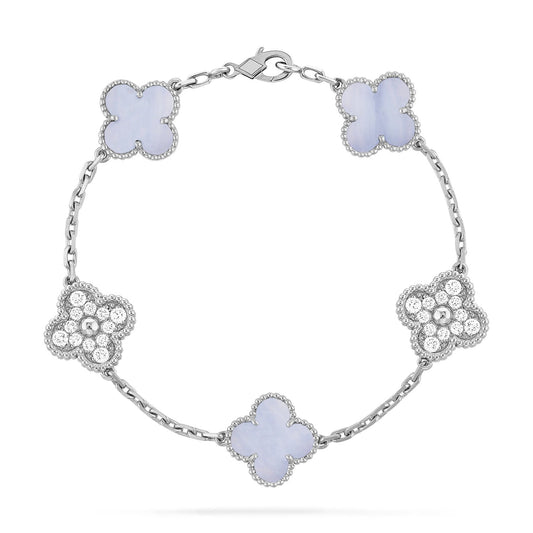 [Bloom]CLOVER  5 MOTIF DIAMOND PURPLE CHALCEDONY BRACELET SILVER