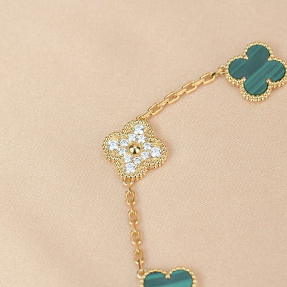 [Bloom]CLOVER  5 MOTIF MALACHITE DIAMOND BRACELET