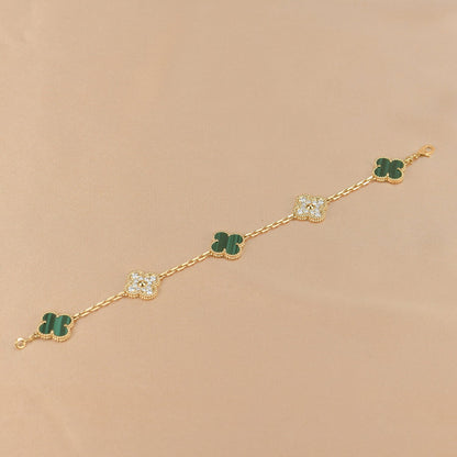 [Bloom]CLOVER  5 MOTIF MALACHITE DIAMOND BRACELET