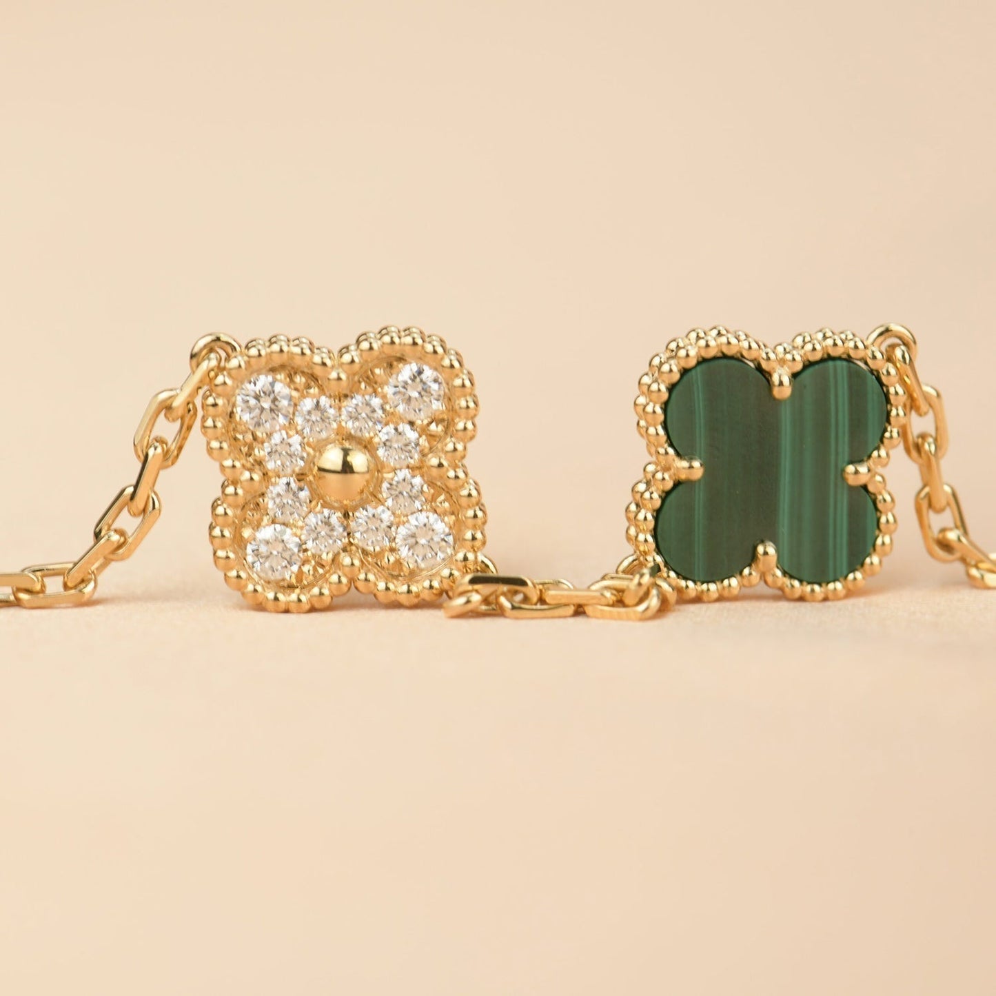 [Bloom]CLOVER  5 MOTIF MALACHITE DIAMOND BRACELET