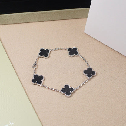 [Bloom]CLOVER 5 MOTIF ONYXS  BRACELET SILVER