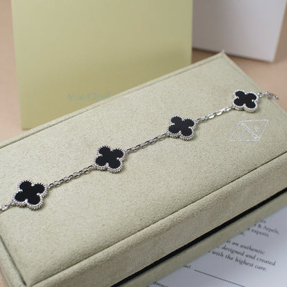 [Bloom]CLOVER 5 MOTIF ONYXS  BRACELET SILVER