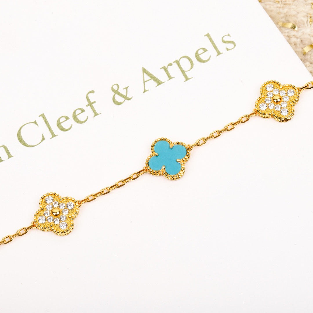 [Bloom]CLOVER 5 MOTIF TURQUOISE DIAMOND GOLD BRACELET