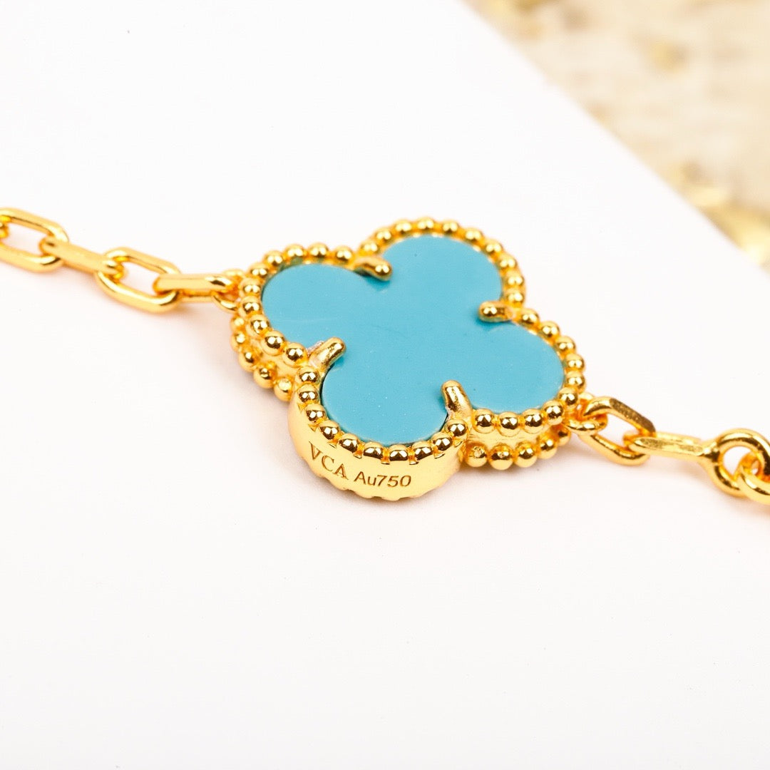 [Bloom]CLOVER 5 MOTIF TURQUOISE DIAMOND GOLD BRACELET