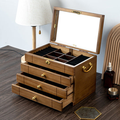 SOLID WOOD RETRO JEWELRY BOX WITH LOCK