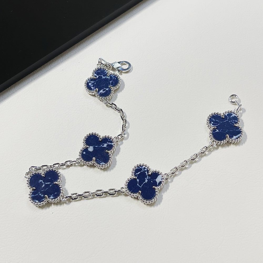 [Bloom]CLOVER 5 MOTIF PIETERSITE SILVER BRACELET