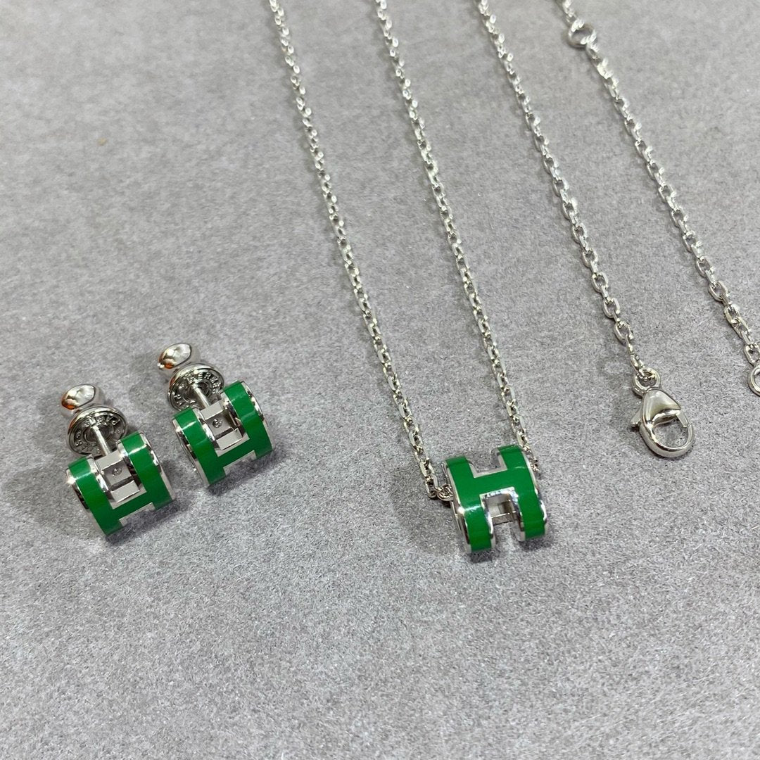 [Bloom]POP H GREEN NECKLACE SILVER AND GOLD