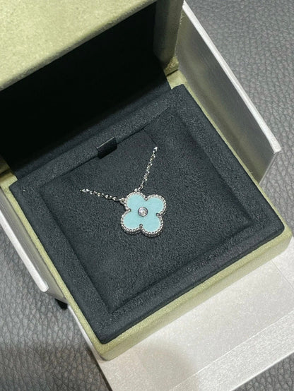 [Bloom]CLOVER 1 DIAMOND LIGHT BLUE SILVER NECKLACE