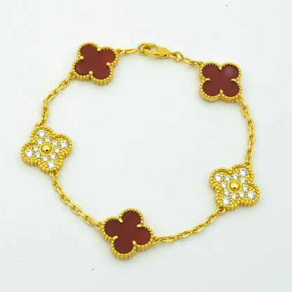 [Bloom]CLOVER 5 MOTIFS CARNELIAN DIAMOND BRACELET