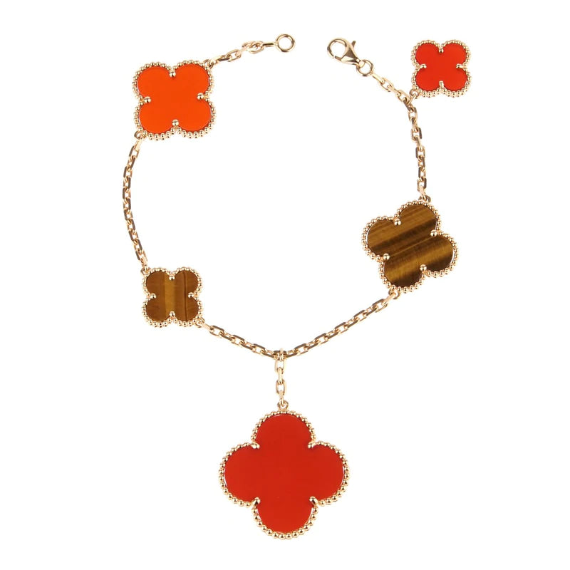 [Bloom]CLOVER BRACELET 5 MOTIFS CARNELIAN TIGER EYE