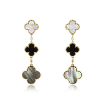 [Bloom]CLOVER EARRINGS GOLD ONYX MOP 3 MOTIF