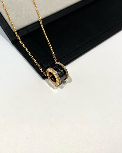 [Bloom]ZERO 1 BLACK CERAMIC DIAMOND PINK GOLD NECKLACE