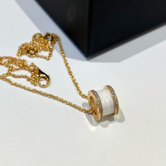 [Bloom]ZERO 1 WHITE CERAMIC DIAMOND PINK GOLD NECKLACE